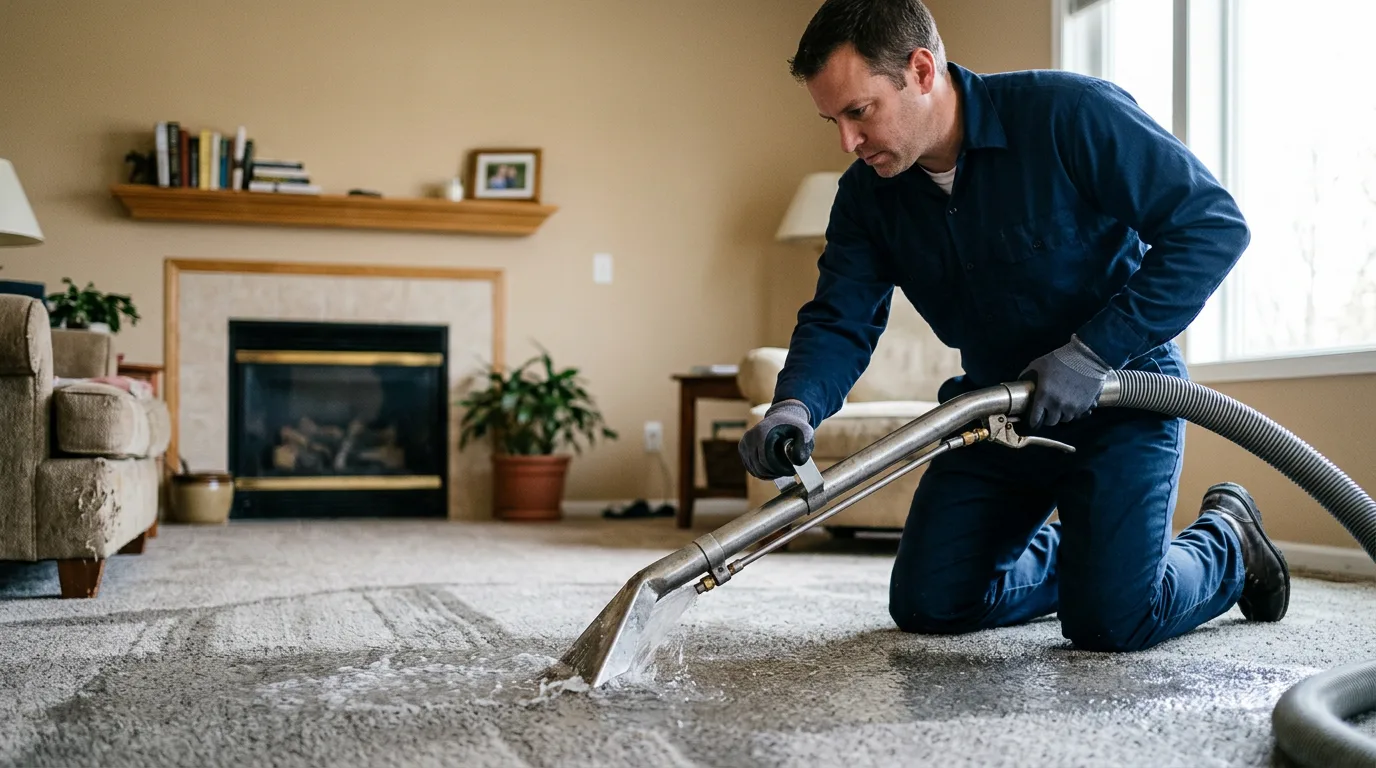 Water damage restoration technician working near Stoutsville, OH
